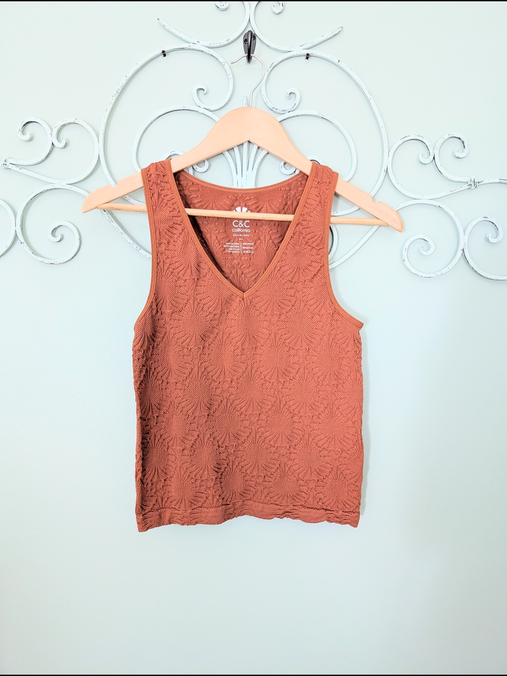 C&C California Textured V-Neck Tank in Rust